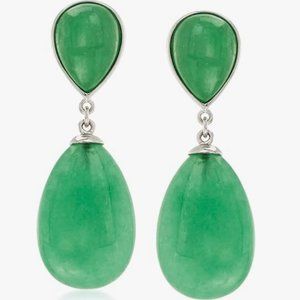 Ross-Simons Pear-Shaped Green Jade Drop Earrings in Sterling Silver